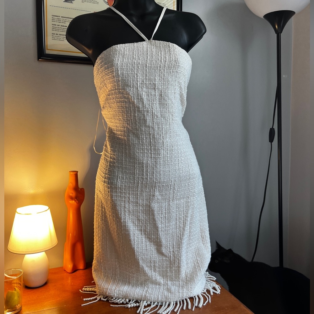 NWT Jason Wu White Halter Dress with Pearls